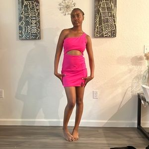 Hot Pink One Shoulder Mini Dress New Small